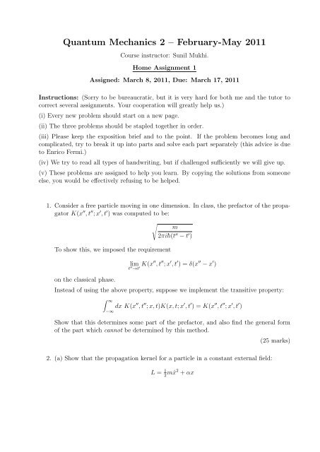 Quantum Mechanics 2 â February-May 2011