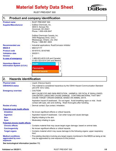 MSDS - DuBois Chemicals Online Store