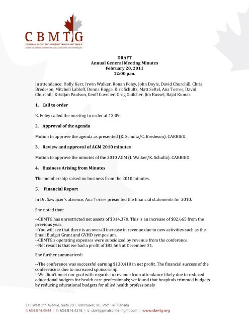 DRAFT Annual General Meeting Minutes February 20 CBMTG