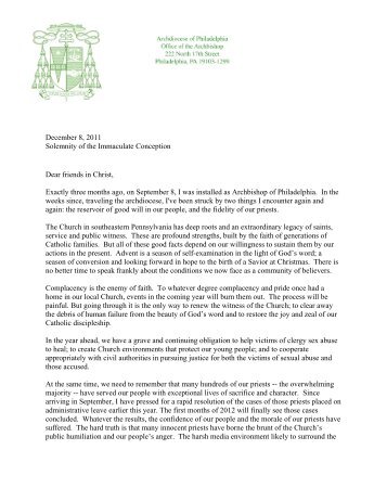 Pastoral Letter from Archbishop Chaput - Archdiocese of Philadelphia