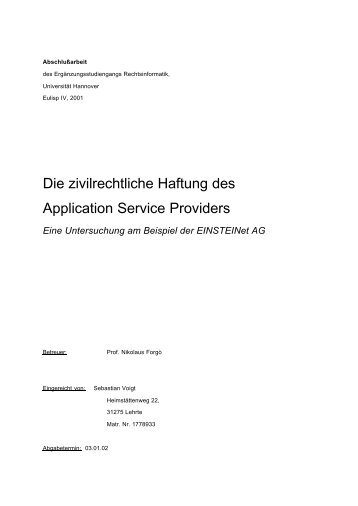 Die zivilrechtliche Haftung des Application Service ... - "EULISP" der