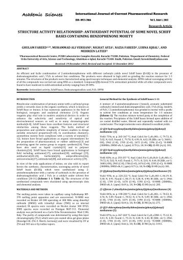 antioxidant potential of some novel schiff bases containing ...