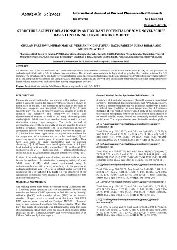 antioxidant potential of some novel schiff bases containing ...