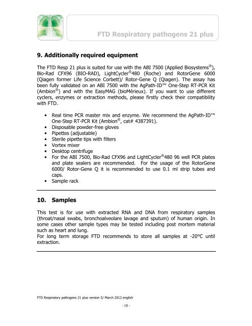 FTD Respiratory pathogens 21 plus - Mikrogen