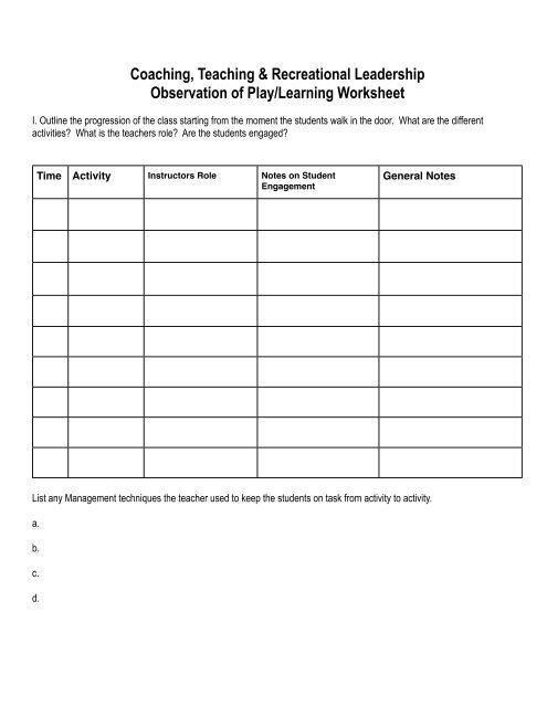 CTRL Class Observation Worksheet