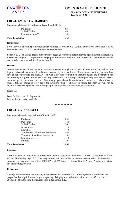 GM Pension Committee Report - CAW 199 NIAGARA