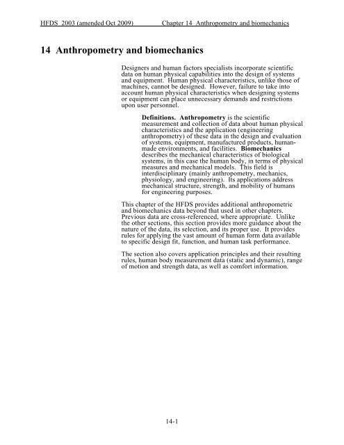 Chapter 14. Anthropometry and Biomechanics - FAA