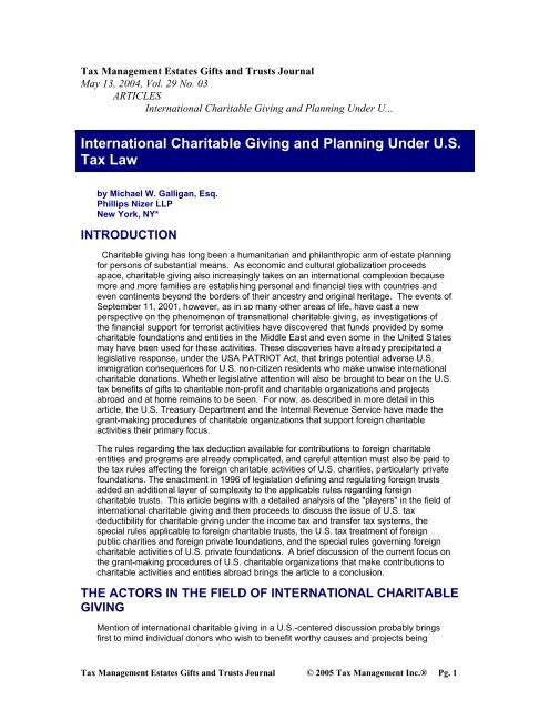 International Charitable Giving And Planning ... - Phillips Nizer LLP