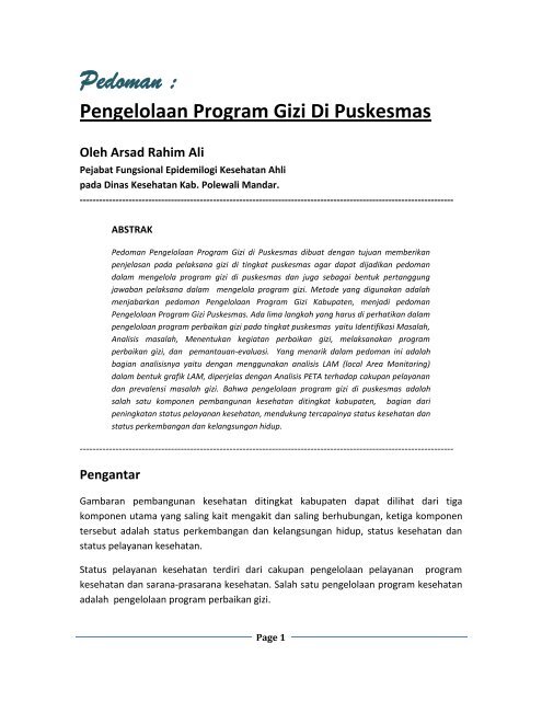 Pedoman Pengelolaan Program Gizi di puskesmas