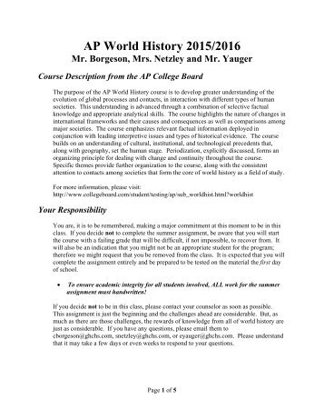 ap world history summer assignment Ap world history geography summer assignment you do not have to do this project if: students who completed the summer assignment as part of ap. ap world history summer assignment Ap world history geography summer assignment you do not have to do this project if: students who completed the summer assignment as part of ap.