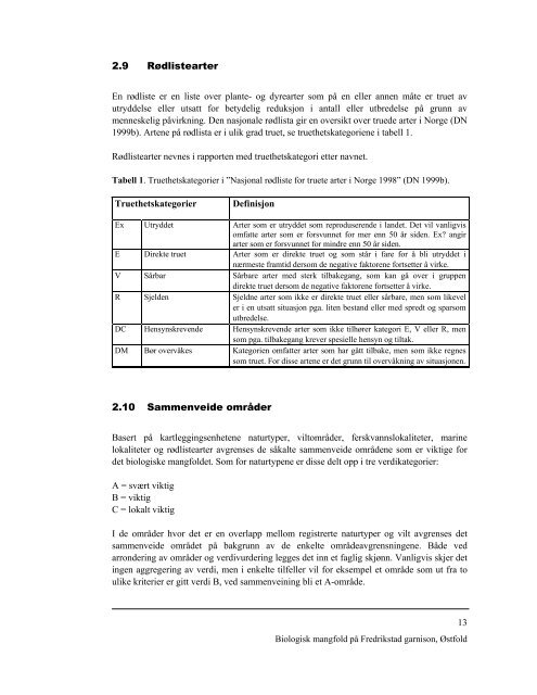 Rapport biologisk mangfold Fredrikstad festning - Forsvarsbygg