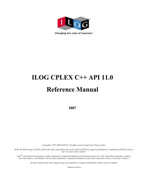 ILOG CPLEX C++ API 11.0 Reference Manual