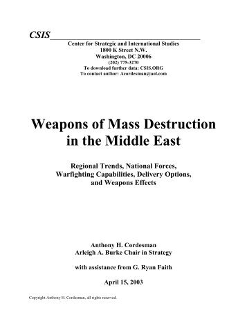 Weapons of Mass Destruction in the Middle East - April ... - Iraq Watch