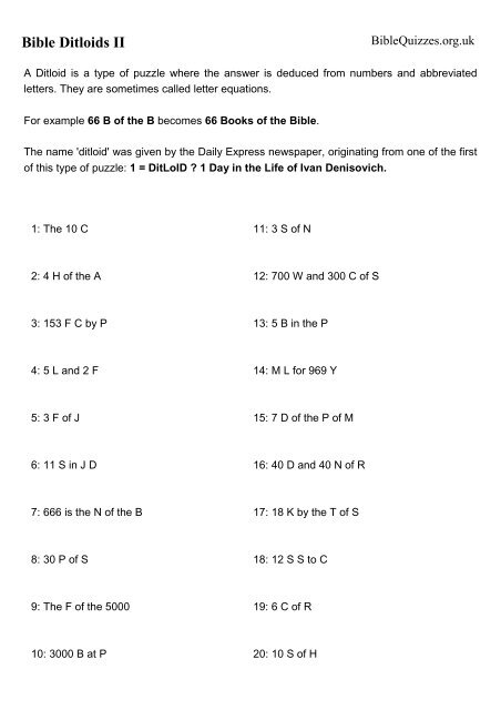 Bible Ditloids II - Bible Quizzes and Puzzles