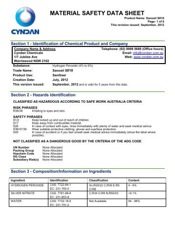 Sanosil S010 - MSDS - CYNDAN Chemicals