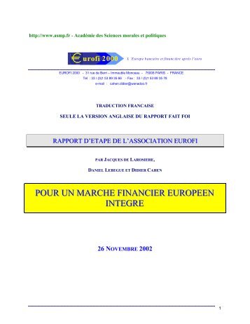 pour un marche financier europeen integre - AcadÃ©mie des ...