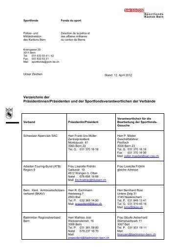 Verzeichnis der Präsidentinnen/Präsidenten und der ...