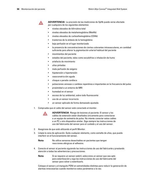 Instrucciones de uso, Welch Allyn ConnexÃ‚Â® Integrated Wall System