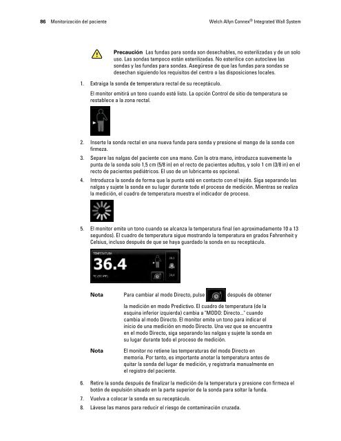 Instrucciones de uso, Welch Allyn ConnexÃ‚Â® Integrated Wall System