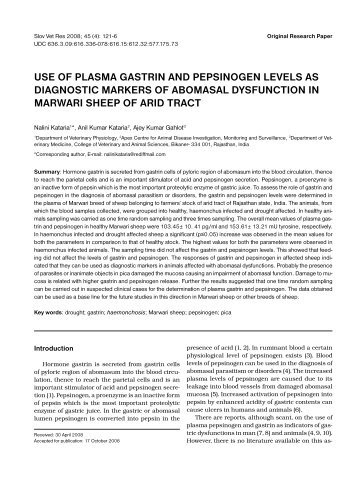 use of plasma gastrin and pepsinogen levels as diagnostic markers ...