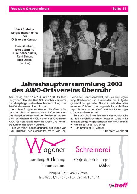 Ausgabe 2 - 2003 (PDF 985 KB) - Arbeiterwohlfahrt Essen: Homepage