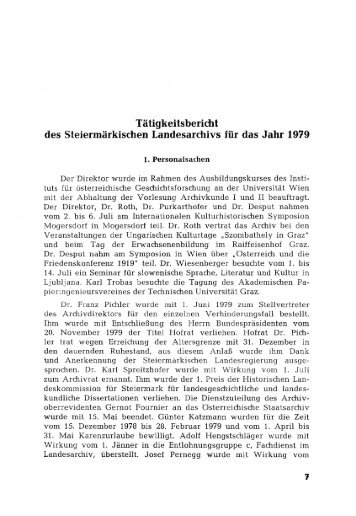 Tätigkeitsbericht des Steiermärkischen Landesarchivs für das Jahr ...