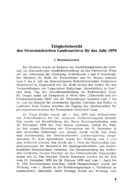 Tätigkeitsbericht des Steiermärkischen Landesarchivs für das Jahr ...