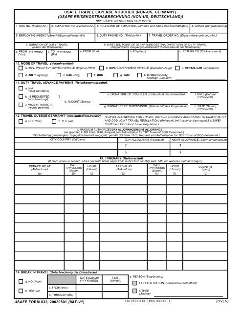 USAFE Form 832, 20020801, Page 1 - Ramstein Air Base