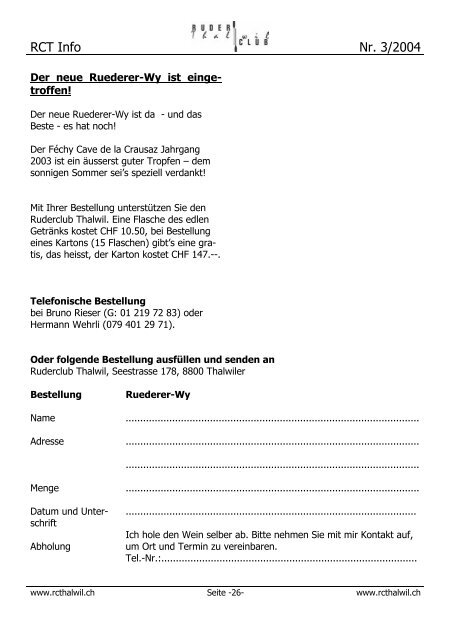 8800 Thalwil Telefon +41 (0)1 720 97 01 Fax + ... - Ruderclub Thalwil