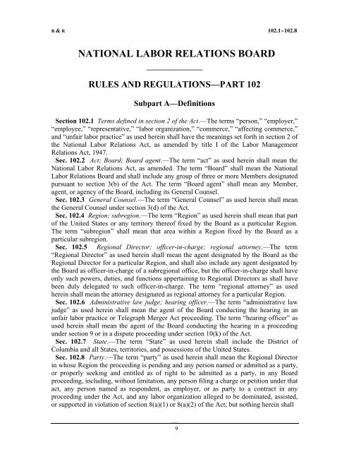 RULES AND REGULATIONS - National Labor Relations Board