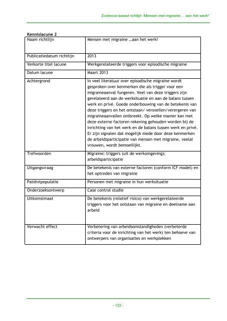 de conceptrichtlijn 'Mensen met migraineâ¦aan het werk!' - NIP