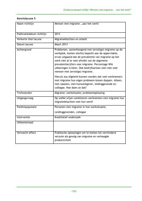 de conceptrichtlijn 'Mensen met migraineâ¦aan het werk!' - NIP