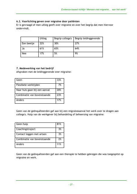 de conceptrichtlijn 'Mensen met migraineâ¦aan het werk!' - NIP