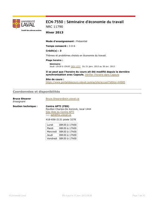 Plan de cours - Département d'économique - Université Laval