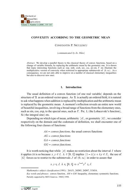 CONVEXITY ACCORDING TO THE GEOMETRIC MEAN 1 ...