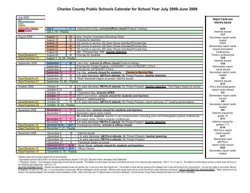 Charles County Public Schools Calendar for School Year July 2008 ...