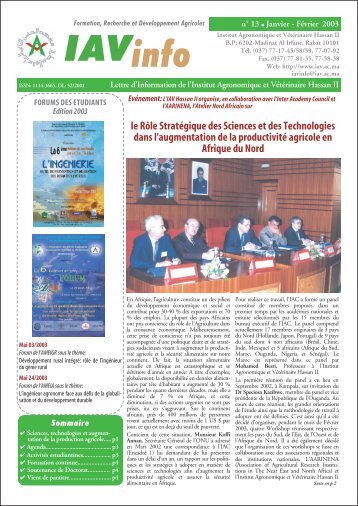 NumÃ©ro 13 (Jan - FÃ©v 2003) - Transfert de Technologie en Agriculture