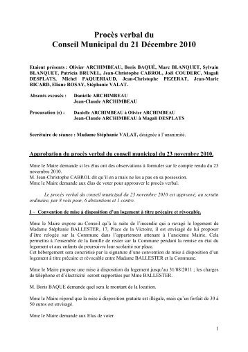 Conseil municipal du 21 Décembre 2010 - Bouzigues