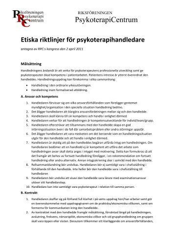 Etiska riktlinjer fÃ¶r psykoterapihandledare - RiksfÃ¶reningen ...