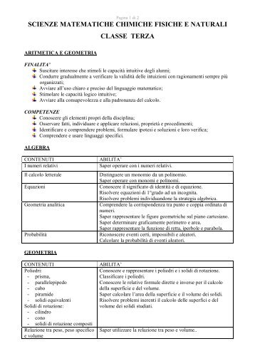 scienze matematiche chimiche fisiche e naturali classe terza