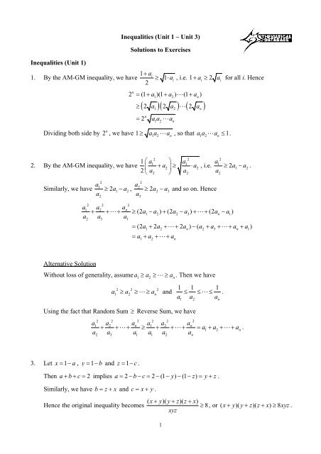 Inequalities (Unit 1 â Unit 3) Solutions to Exercises Inequalities (Unit ...