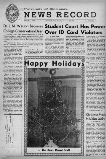 University of Cincinnati News Record. Thursday, December 20 ...
