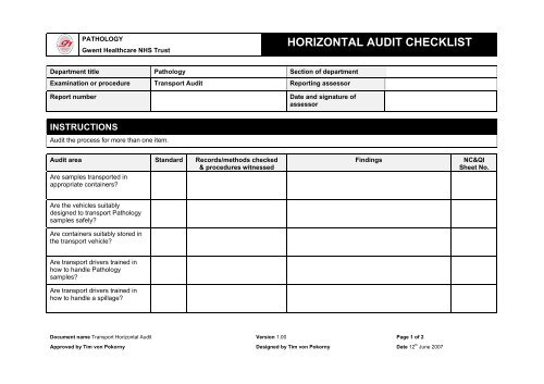 Transport Horizontal Audit checklist