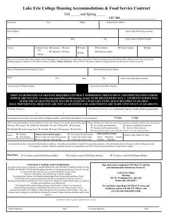 Housing Contract NEW 03012012 - Lake Erie College