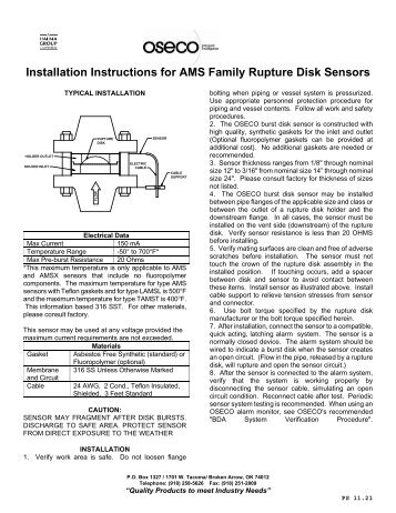 Installation Instructions for AMS Family Rupture Disk Sensors - Oseco