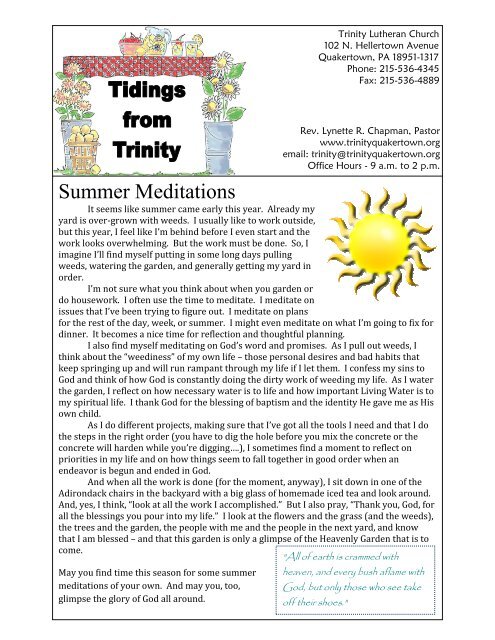 Summer Meditations - Trinity Lutheran Church of Quakertown, PA