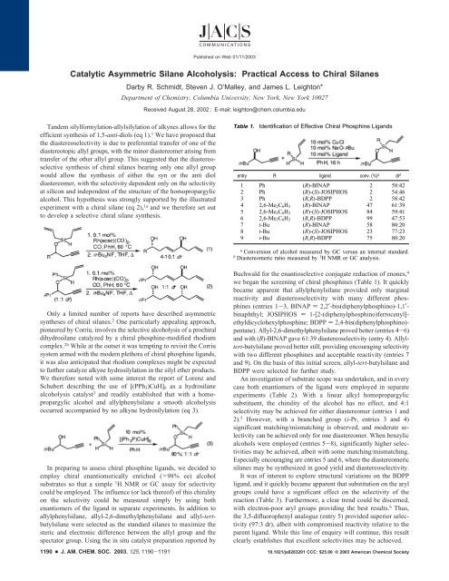 Catalytic Asymmetric Silane Alcoholysis: Practical Access ... - PageOut