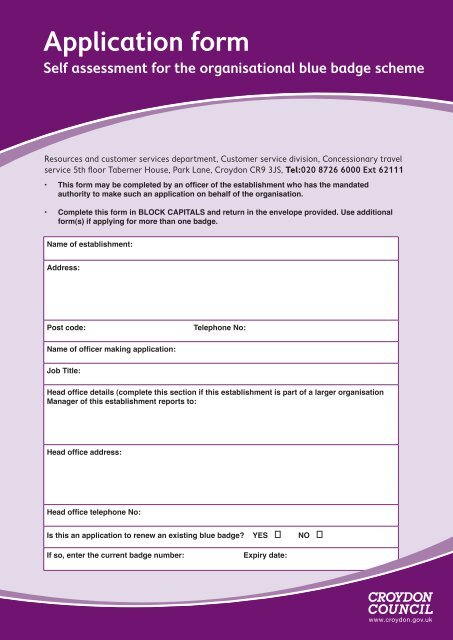 Organisation Blue Badge Application Croydon Council