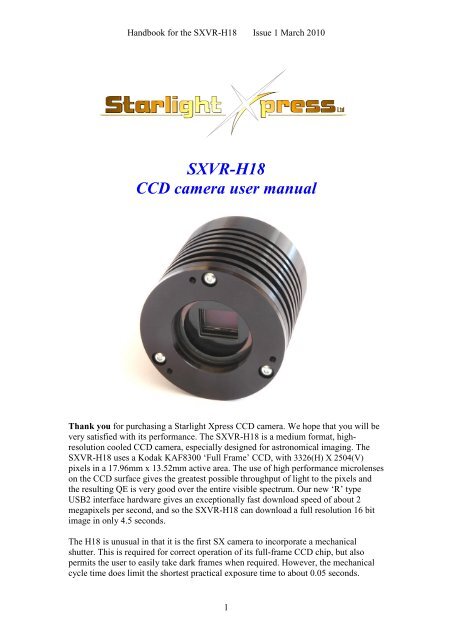 SXVR-H18 handbook - Starlight Xpress