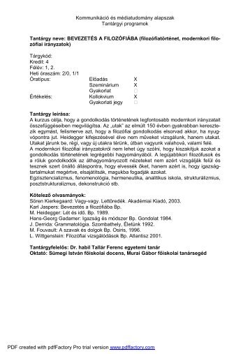 TantÃ¡rgyi programok - NymE - SEK